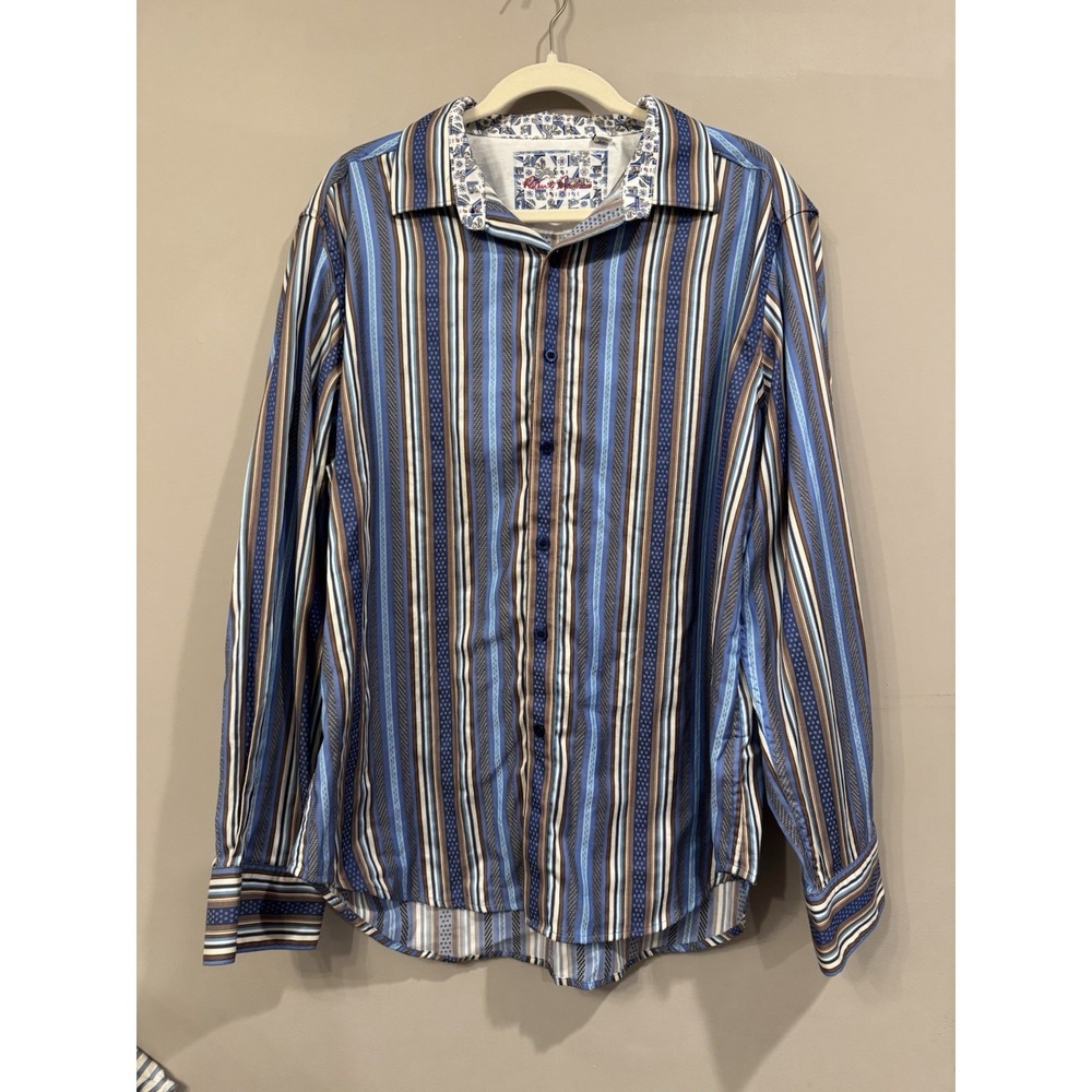 Robert Graham Blue Stripe Flip Cuff XL Button Down Artsy